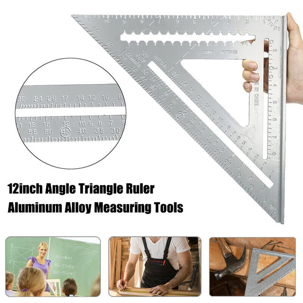 

12'' Ruler Metric Aluminum Alloy Triangle Ruler Speed Square Roofing Triangle Measuring Tool For Hobbyists Home Buildersm
