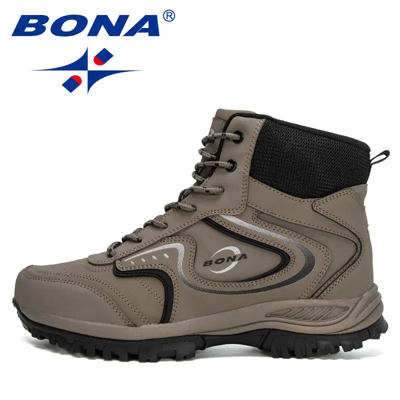 BONA 2022 New Designers Winter Ankle Outdoor Action Leather Boots Men Hiking Shoes Trekking Boots Man High Top Plush Snow Boots