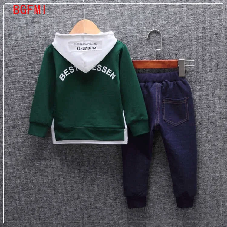 

1-5 Years Baby Boys Girls Spring Sports Stitching Cotton Sets 2021 New Spring Autumn Kids Hooded Sweater + Jeans Two-piece Suit