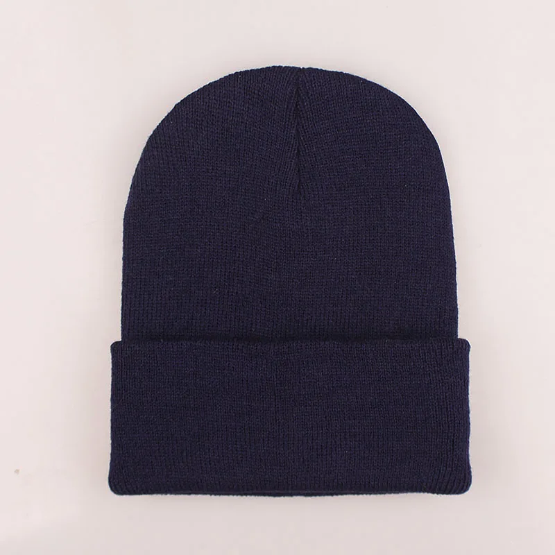 navy blue Зимняя шапка для мужчин и женщин, одноцветная вязанная Милая шапка унисекс, шерстяная мягкая теплая шапочка, индивидуальная шапка для мальчиков и девочек, женские шапки - Цвет: navy blue