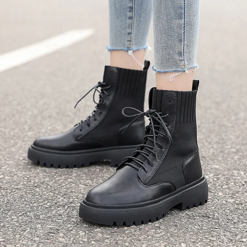 Flat Platform Boots Women Shoes Autumn Winter Motocycle Fashion Round Toe Botas Mujer Ankle Female | Обувь