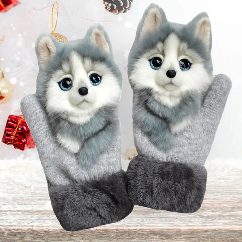 

Women's Animal Gloves with Warm Fleece Lining Winter Cute Handmade Plush
