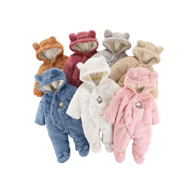 

Детский флисовый комбинезон с капюшоном и мультяшным медведем