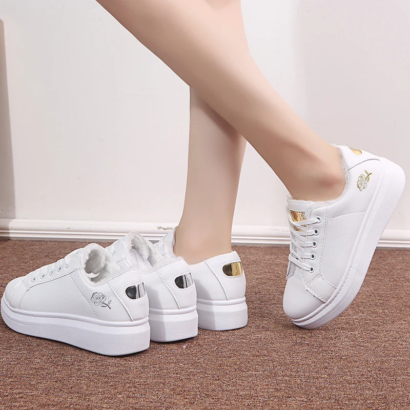 

New Women's 2019 Winter Plus Velvet Warm Lace-up Shoes Fashion Casual Sneakers WomenFlat Shoes Style Zapatos Mujer U13-69