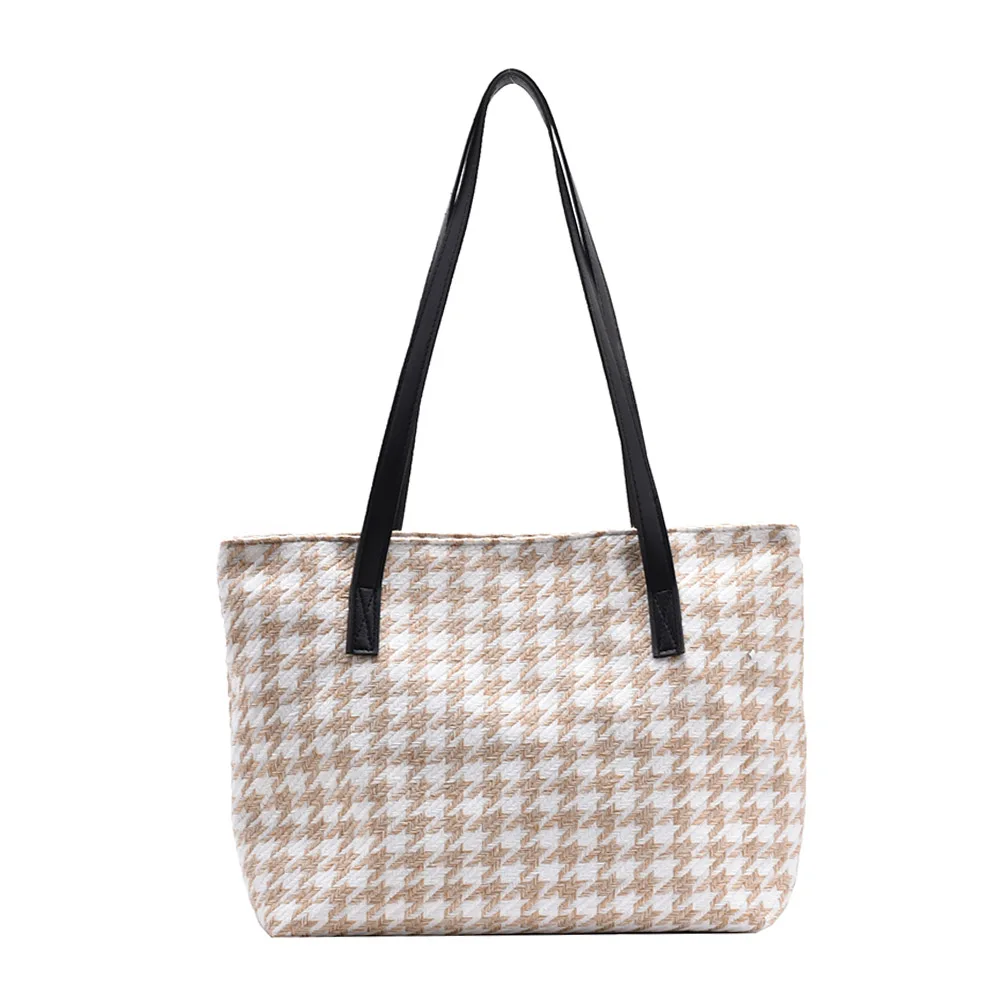 

Women Plaid Pattern Underarm Tote Bag Woollen Shoulder Satchel Shopping Handbags Fashion Exquisite Shopping Bag