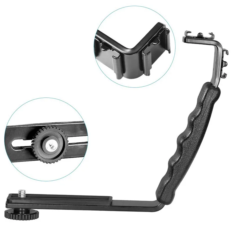 Universal Microphone Stand L Bracket Camera Grip With 2 Hot Shoe Mounts For Zhiyun Smooth Q/3/Dji Osmo/Rode Videomicro |