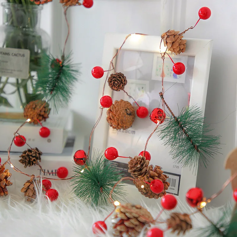 

New Year Christmas Decoration Shop Scene Layout Tree Kids Toy DIY Room Light String Holiday Party Pine Cone Jewelry Gifts