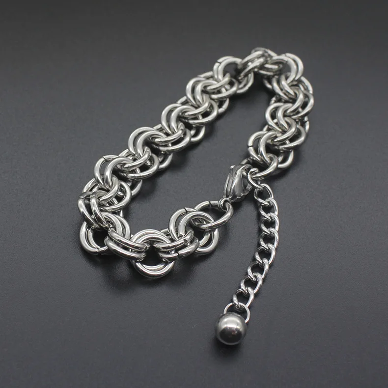 Двухслойные круглые браслеты серебряного цвета из нержавеющей стали