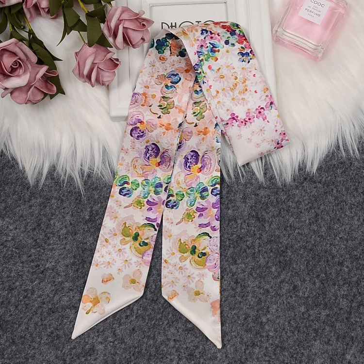 

Elegant Flower Color Bag Handle Wrap Narrow Scarf Choker Lady Headband Ribbon Multi Accessory Protect Drop Shipping KBD244