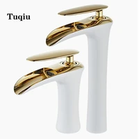 bathroom gold lavatory waterfall faucet hot and cold crane brass sink mixer waterfall sink faucet single handle water faucet