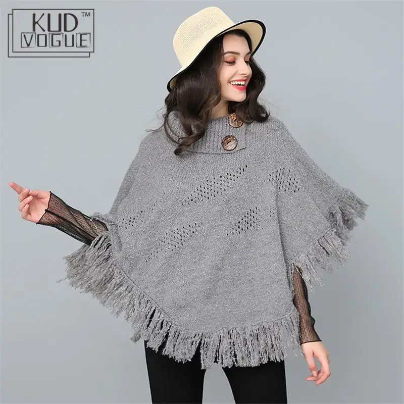 Женский свитер зимнее вязаное кашемировое пончо накидки шаль пальто женская