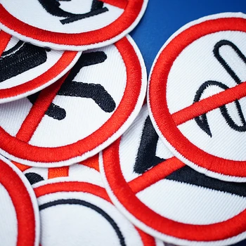 Traffic Signs Prohibit Remind Iron On Patch Embroidered Applique Sewing Clothes Stickers Garment Apparel Accessories Badge 2