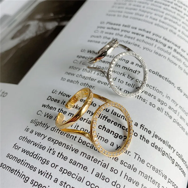 

YPAY 100% Real 925 Sterling Silver Open Rings for Women Korea Japan Geometric Circle Zircon Adjustable Ring Fine Jewelry YMR1079