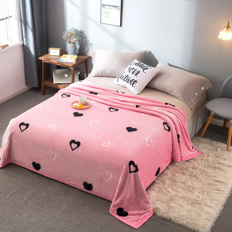 

Cartoon Pink Love Milk Fleece Thick Blankets Heavy Mantas Cama Decke Deken Koc for Nap Bedspread Sofa Para Bebe Coperta Divano