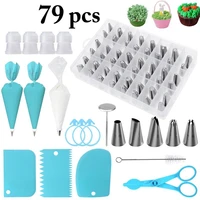 79 pcsset stainless steel diy cream fondant cake nozzle decor tools icing piping bags homemade cake baking gadgets accessories