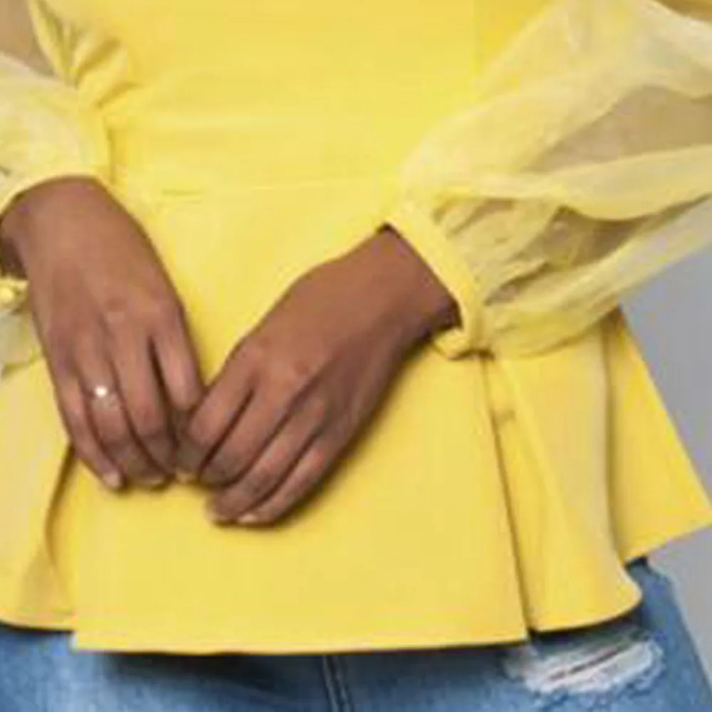 

African Women Blouse Sexy Pullover Yellow See-through All-match Casual Fashion Plus Size Top Spring Summer 2021