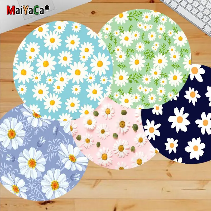 

Высококачественный игровой круглый коврик для мыши Maiyaca с цветочным рисунком маргаритки, компьютерные коврики, игровой коврик для мыши, ков...
