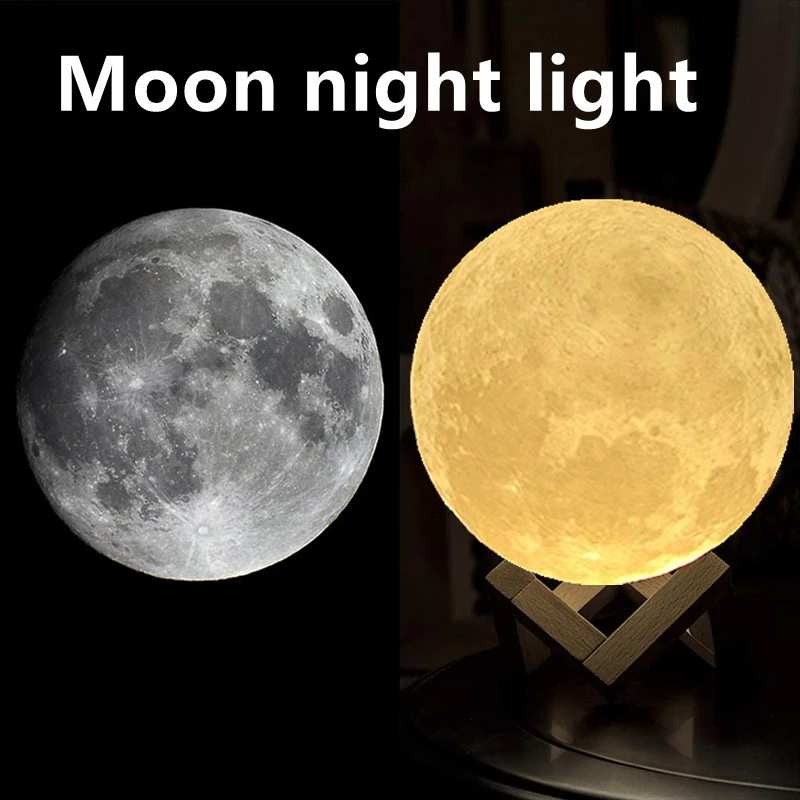 Светодиодный ночник с 3D рисунком Луны 8 см/12 см подставкой питание от батарейки