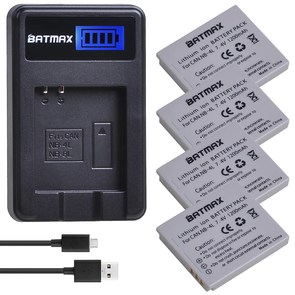 4X 1200mAh NB-4L NB 4L NB4L батареи + LCD USB зарядное устройство для Canon IXUS 50 55 60 65 80 75 100 I20 110 115 120