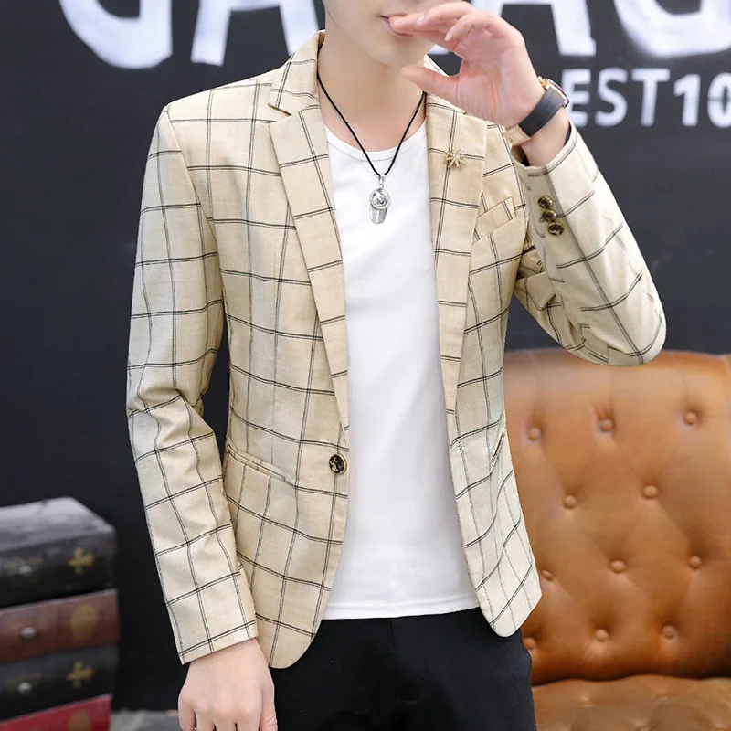 2020 осенний мужской повседневный клетчатый костюм Молодежный модный красивый