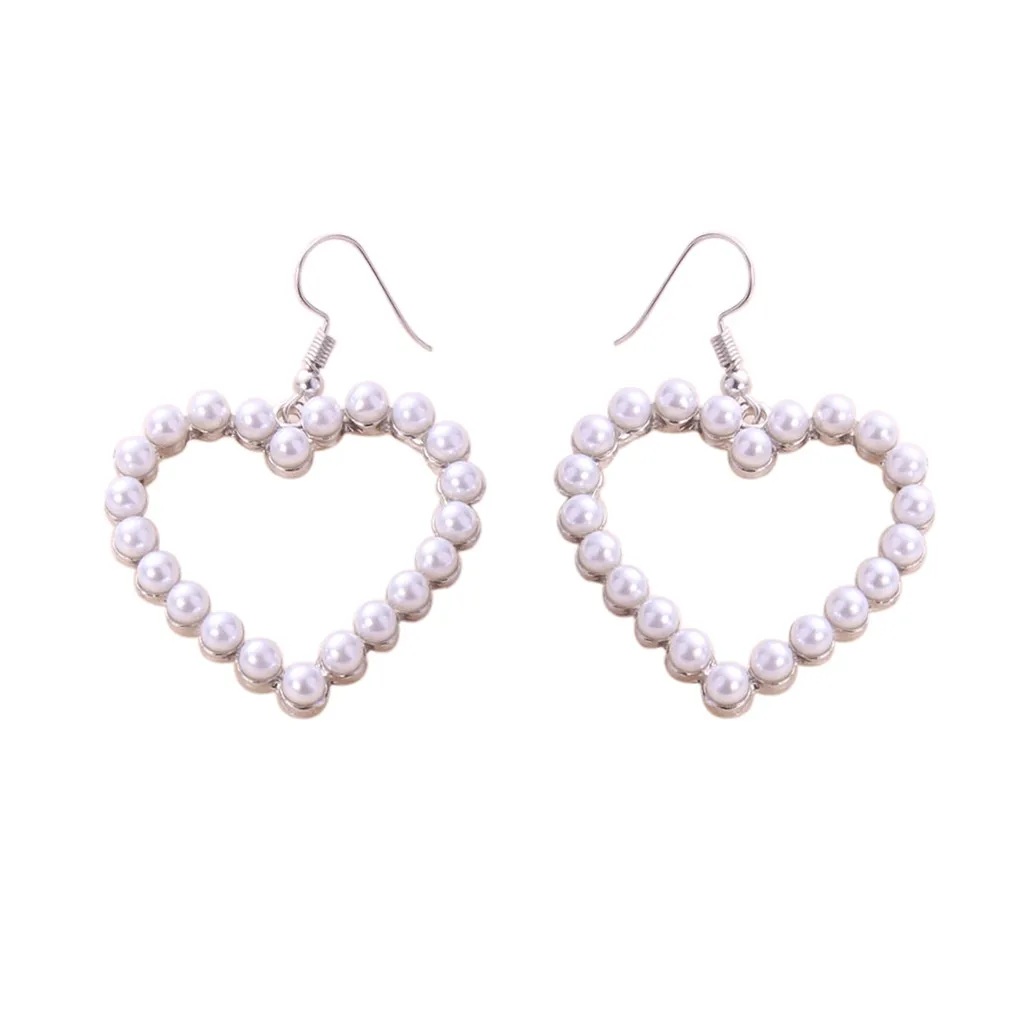 Модные женские серьги с жемчугом в виде сердца и крючка геометрические висячие