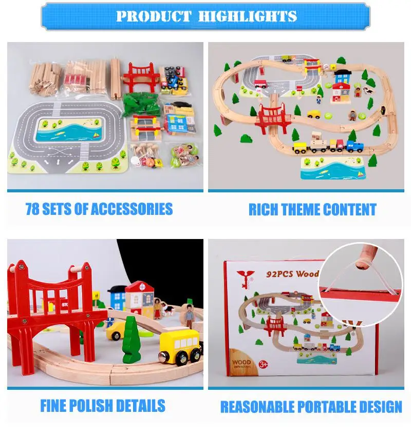 92 шт. деревянные треки Электрический поезд набор железная дорога Волшебные