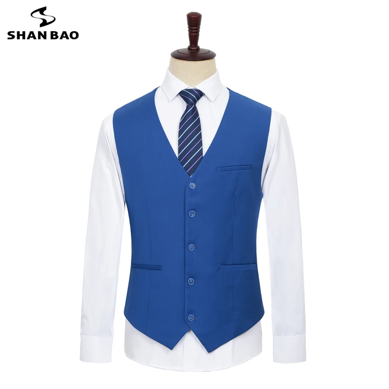 

SHAN BAO plus size men's suit vest 2021 new classic brand clothing business casual gentleman men's loose vest sapphire blue