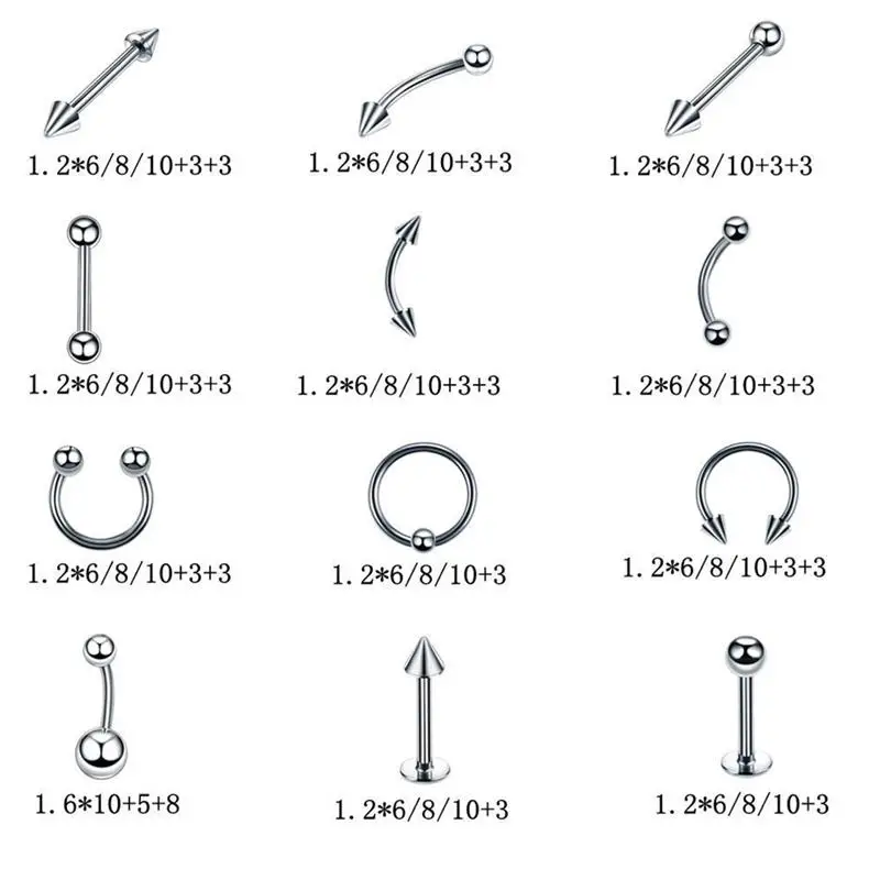 60 шт 10x1 2 см кольцо для носа из нержавеющей стали Лабрет ноздри губы тела пирсинг