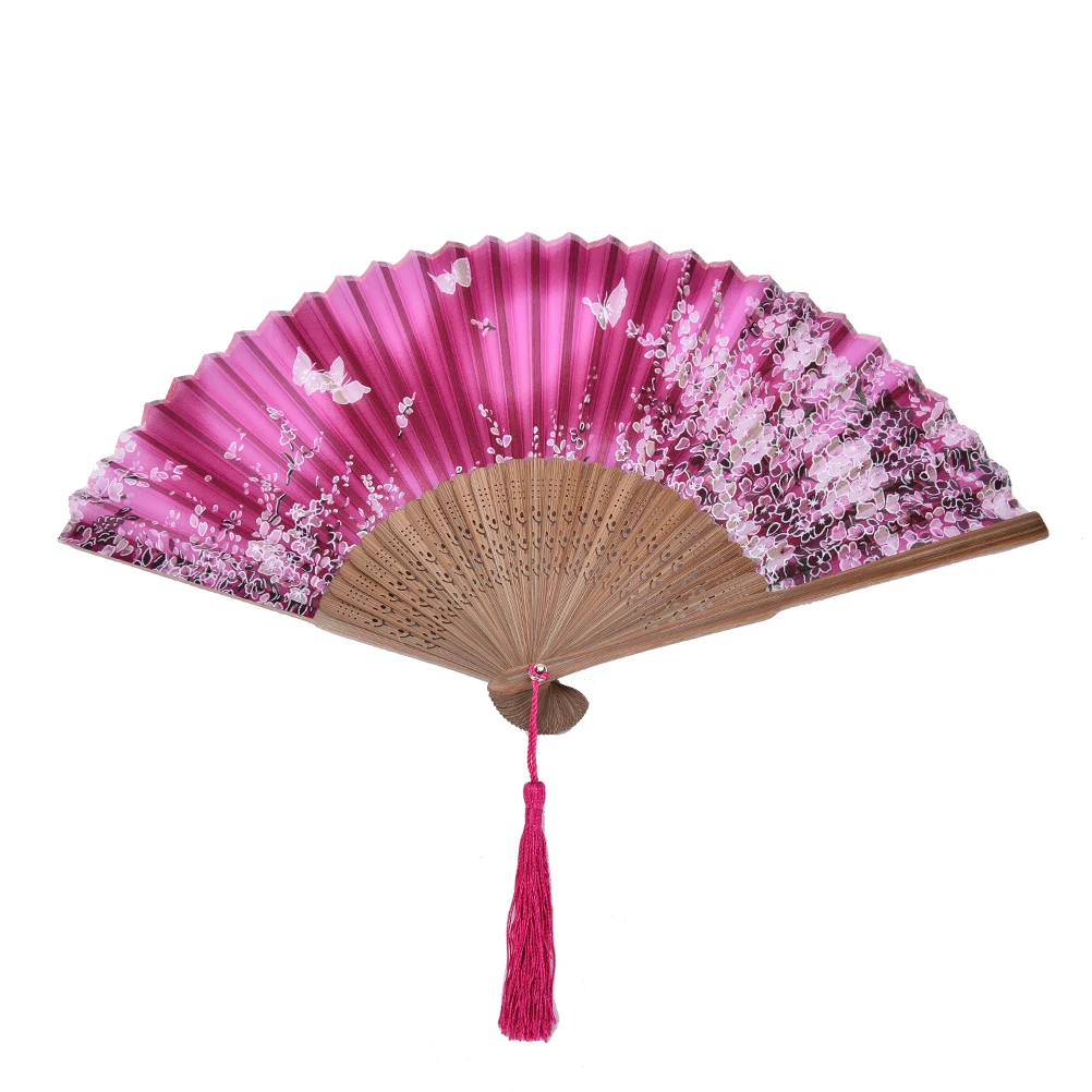 

1pc Vintage Chinese Spun Silk Flower Printing Hand Fan Folding Hollow Carved Hand Fan Event & Party Supplies Drop Shipping