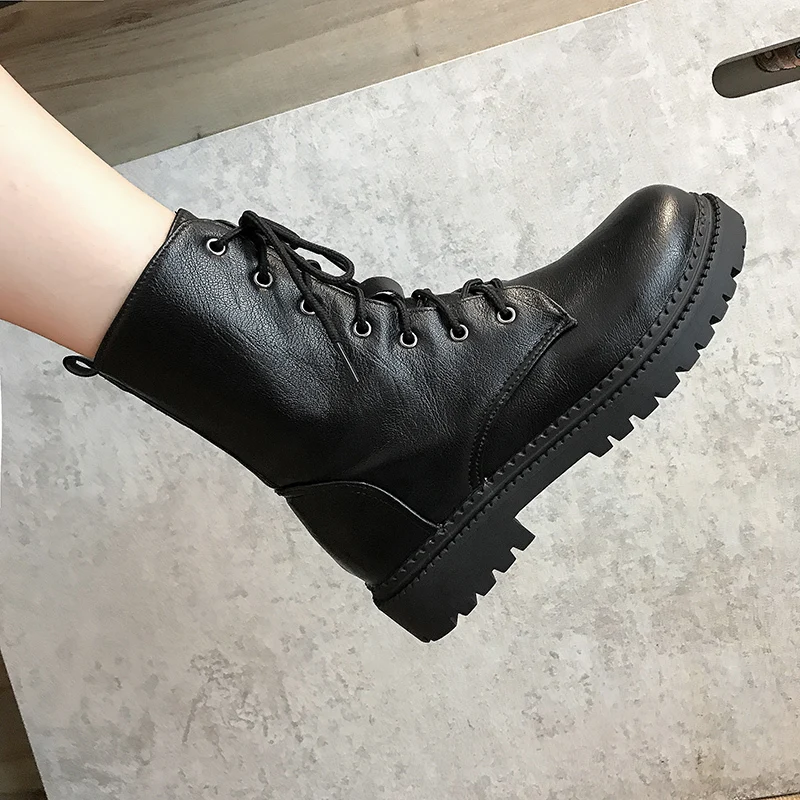 

Womens Martin boots waterproof shoes woman Fashion Round Toe Buckle Straps Lace Up Boots Winter Female Shoes botines mujer