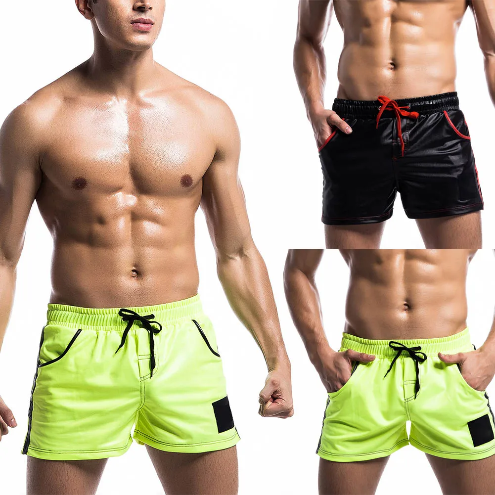 

Men Faux Leather Underwear Home Casual Fashion Running Fitness Shorts TC21