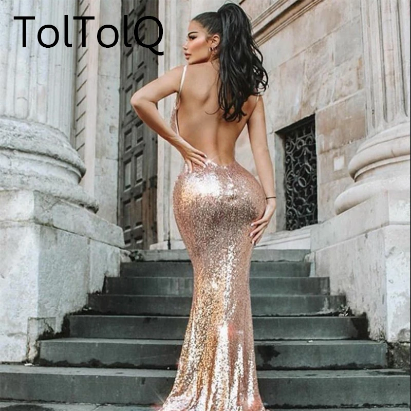 Платье женское длинное с блестками пикантное на бретелях V образным вырезом