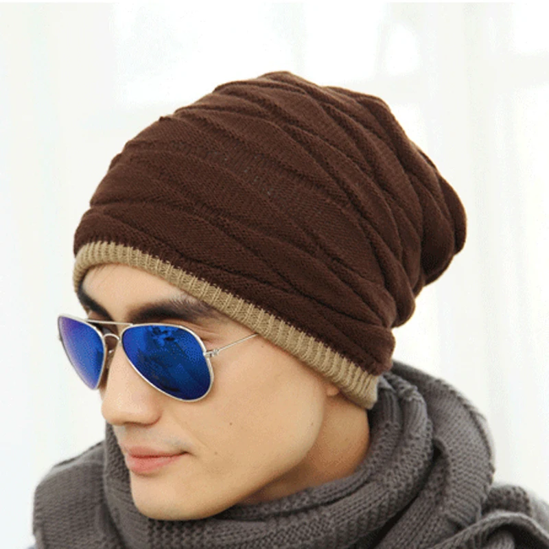 

Casual Men Male Knitted Thicker Warm Beanies Hat Solid Color Bonnet Hat Skullies Beanies Spring Autumn Winter Elastic Cap 2020