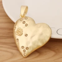 2 pieces matte gold large heart shape rose flower crystal rhinestone charms pendants for necklace jewellery making