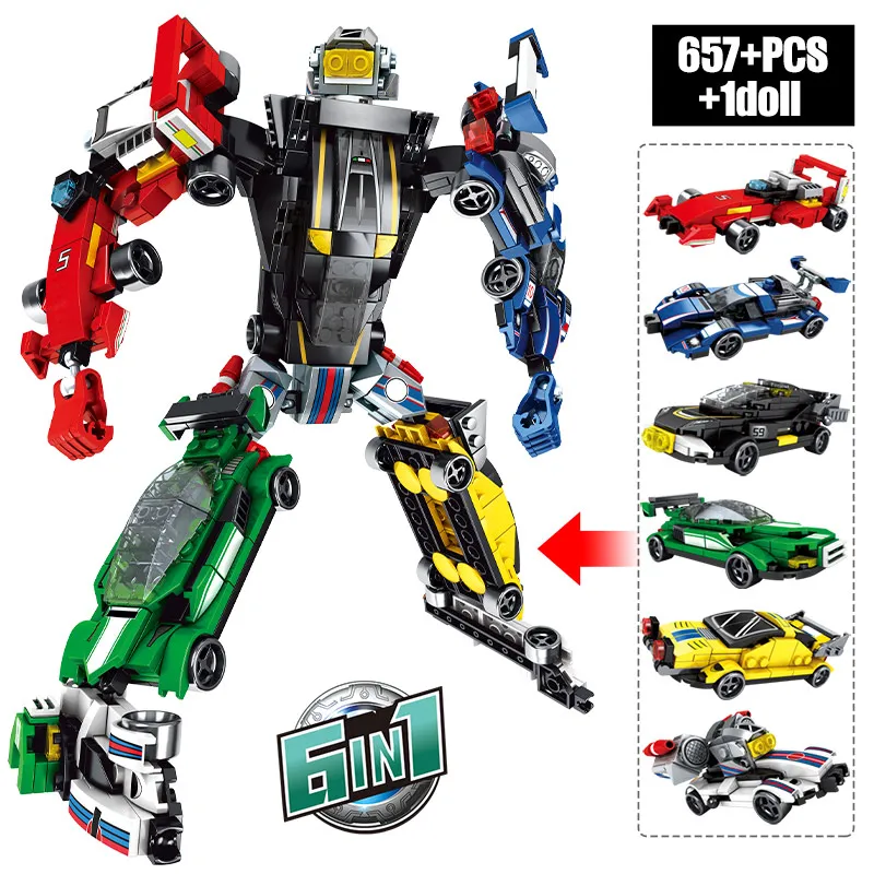 6in1 трансформации Робот строительные блоки городской полиции военного танка