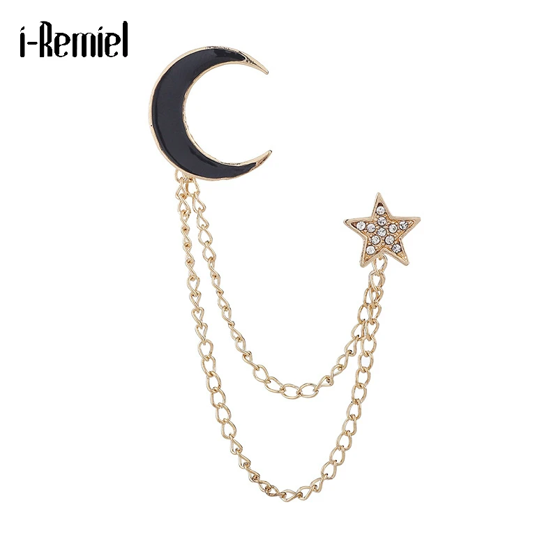 

Vintage Simple Moon Star Brooch Corsage Female Tassel Chain Enamel Lapel Pin Fashion Temperament Men Women Accessories Jewelry
