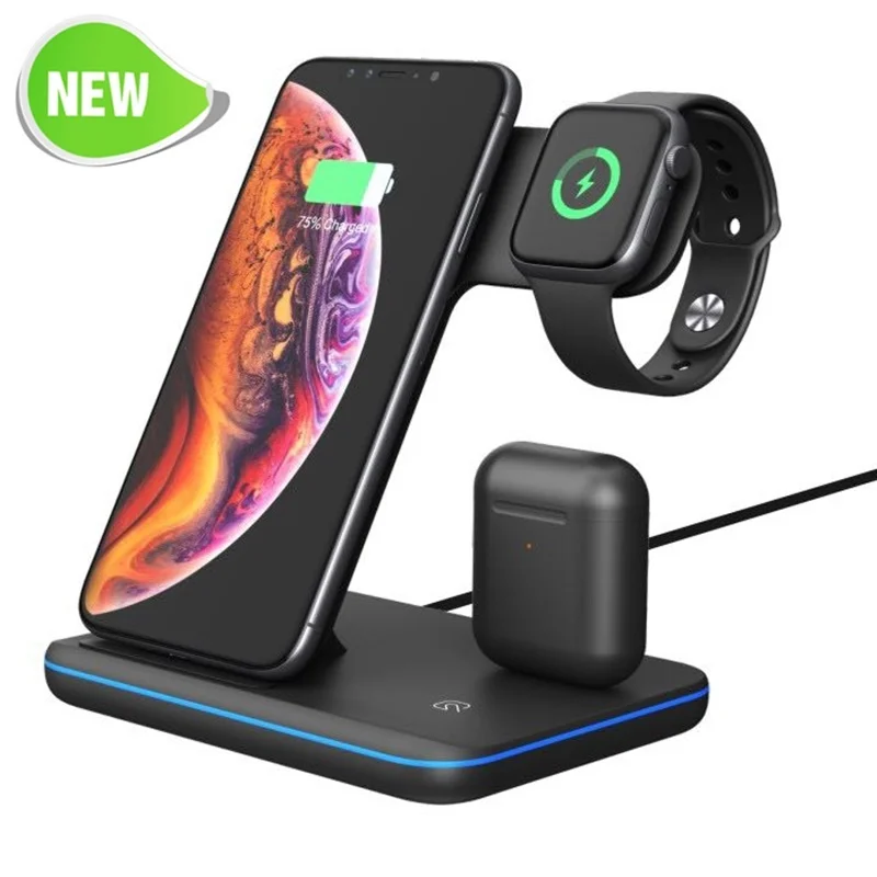 Беспроводная зарядная станция Qi 15 Вт для iPhone 11 Pro XS Max XR X 8 Fast 3 в 1 Подставка для зарядки для Apple Watch 1 2 3 4 5 AirPods