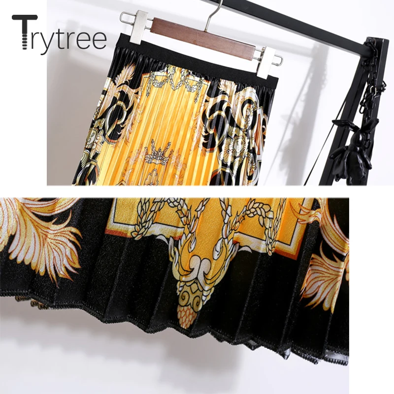 Trytree/осенне зимняя женская повседневная юбка в стиле ампир желтая плиссированная