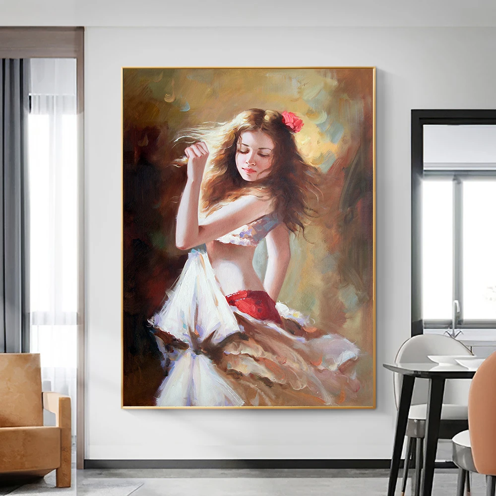 

Handpainted Oil Painting Girl Playing the Violin Modern Wall Art Picture for Living Room Corridor Aisle Home Decor Print Canvas