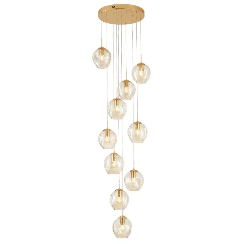 Modern minimalist smoke gray magic bean glass lampshade chandelier can be customized duplex staircase decoration LED lighting