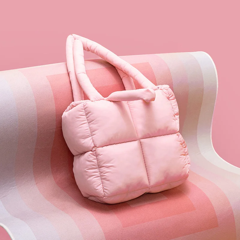 

2022 Winter Soft Padded Women Shoulder Bag Casual Women's Designer Handbag Lady Brand Quilted Down Cotton Warm Shopping Tote Bag