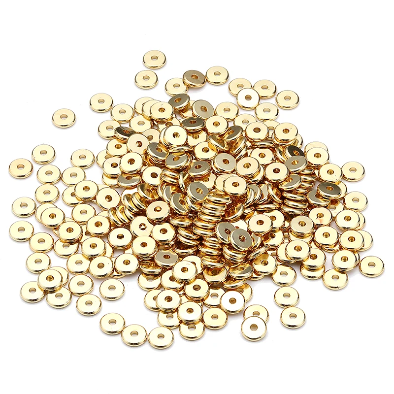 Медные бусины с отверстием для монет плоские круглые золотого/серебряного цвета