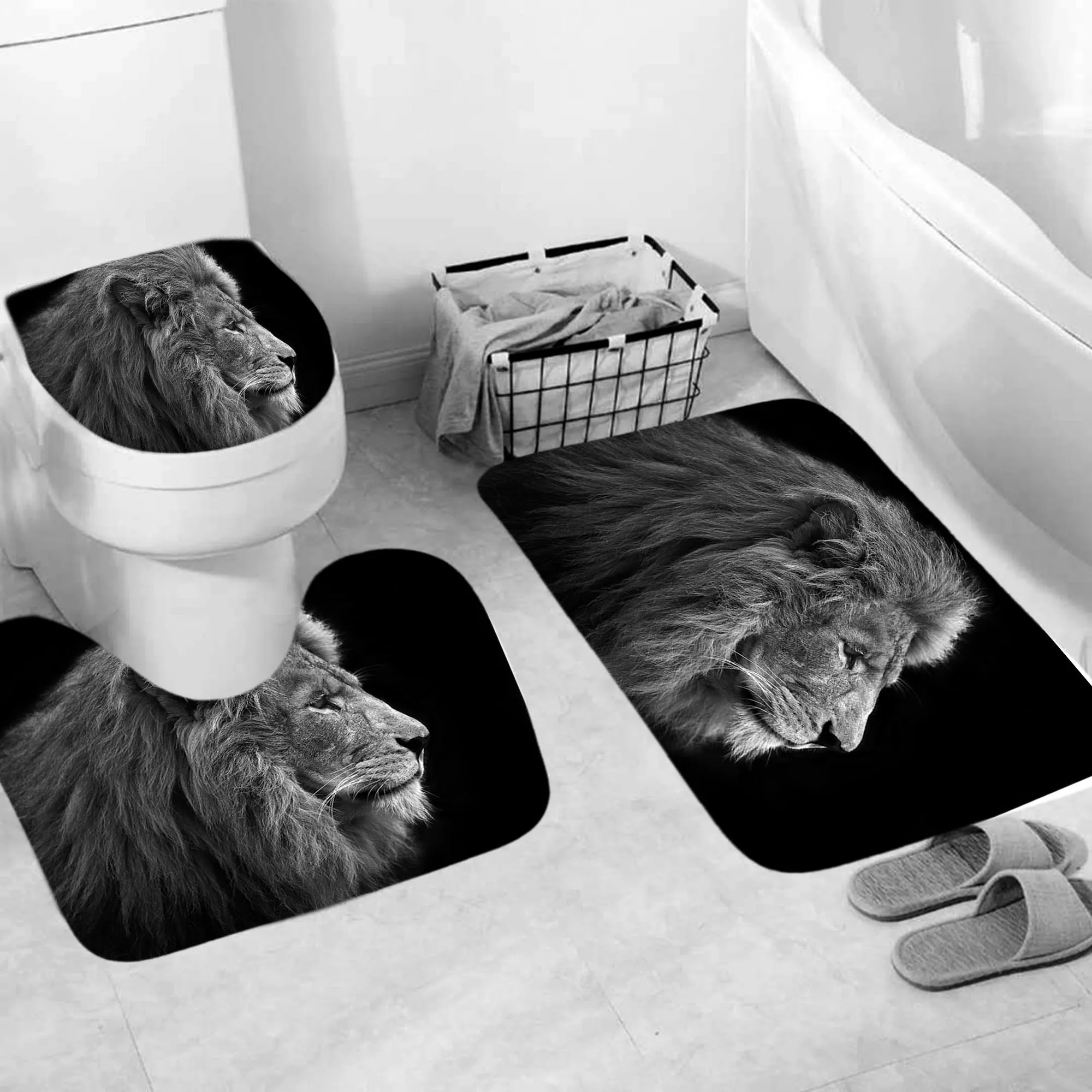 

Non-Slip African Tiger Leopard Lion Bath Mat Fabric Polyester Quick-Drying Black And White U Shape Mat Floor Rugs Home Decor