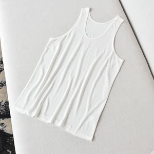 Летний мужской шелковый жилет, тонкий 100% шелк тутового шелкопряда, вязаный белый жилет