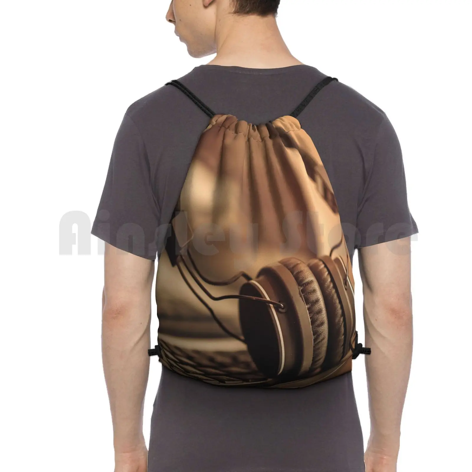 

Headphones On A Laptop Backpack Drawstring Bags Gym Bag Waterproof Headphones Music Cute Dj Funny Cool Hip Hop Dance