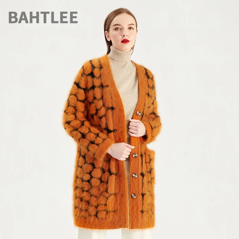 Женский кардиган с леопардовым принтом BAHTLEE Зимний вязаный свитер