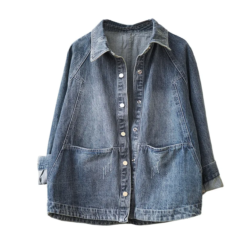 

Korean Vintage Blue Denim jackets for women Autumn Oversized Jean Coat Women Clothing 2020 Drop shipping LT456S50