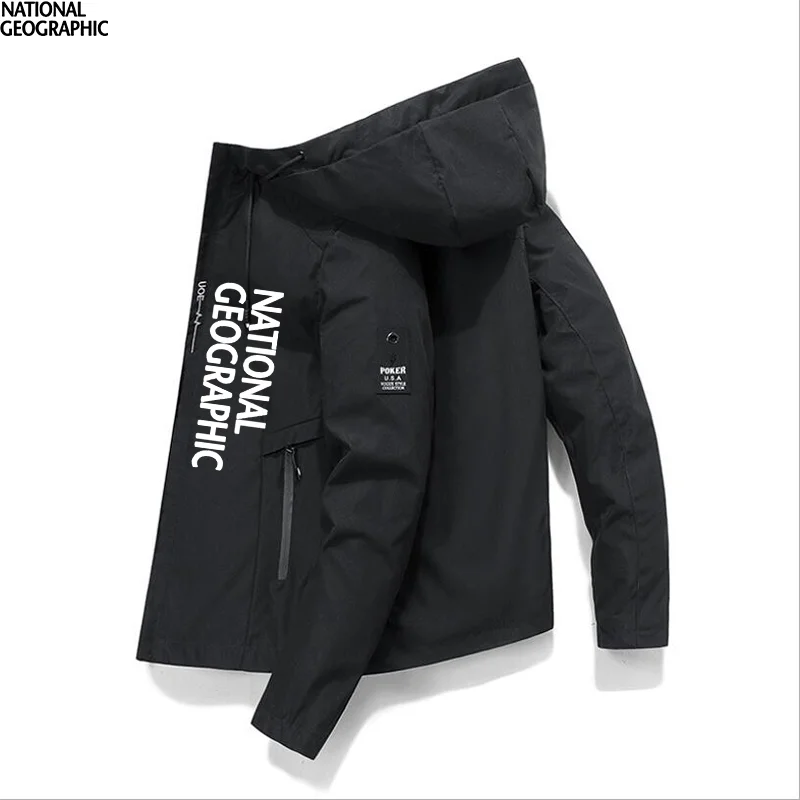 

National Geographic Logo 2021 Spring Autumn New Men‘S Fishing Jacket Windbreaker Hoodie Zipper Waterproof Jacket Fishing Clothes