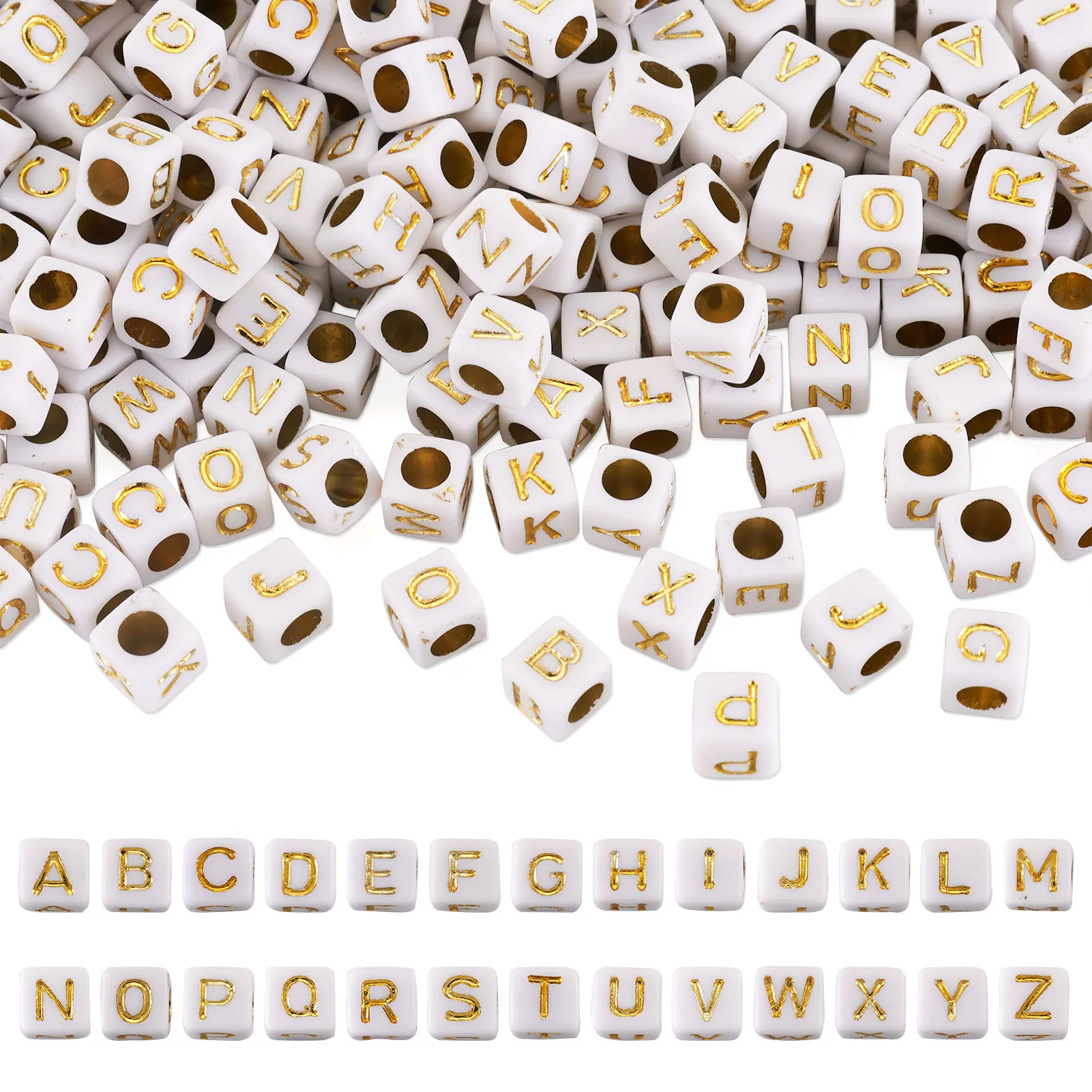 

1300Pcs Alphabet A~Z Golden Plating Acrylic Bead Metal Enlaced Cube Spacer Beads Necklace Bracelet DIY Jewelry Making Findings