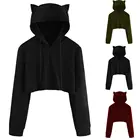 Кроп-Свитшот женский однотонный с капюшоном и длинным рукавом